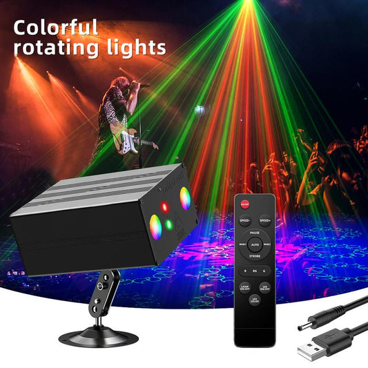 1Pc Small Box Disco Stage 16 Pattern LED Laser Ray Spotlight DJ Bar Colorful Stage Halloween Christmas Atmosphere Rgb Lighting Adjustable Options Remote Control Party